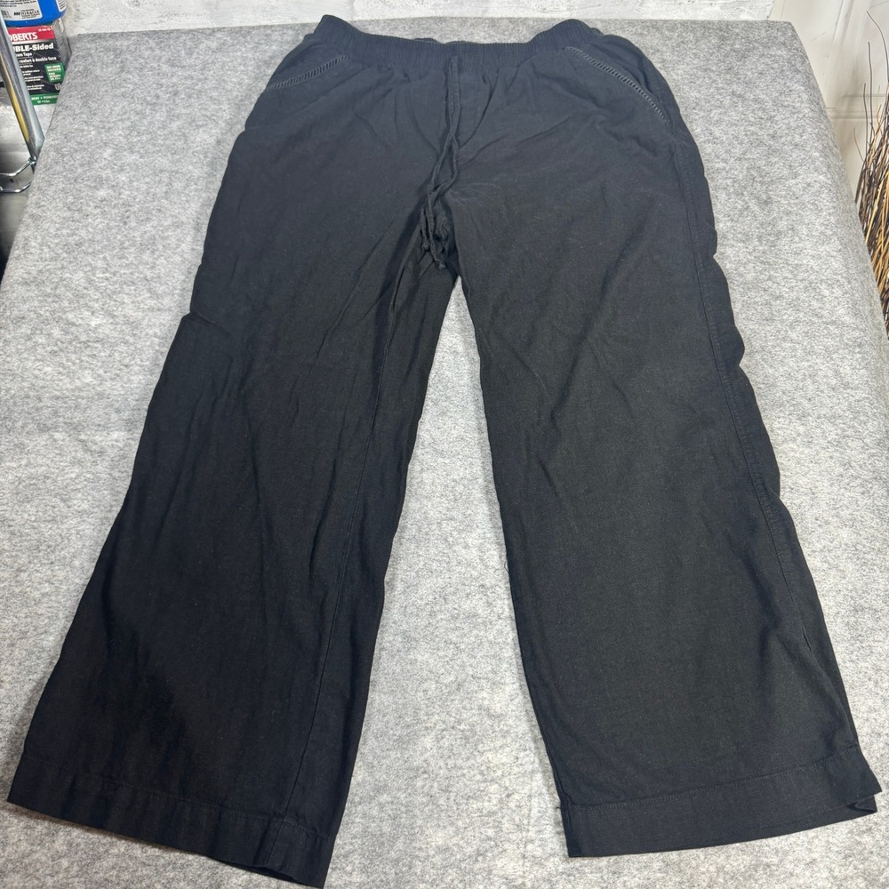 Briggs Black Linen Blend Wide Leg Drawstring Pants XL Ladder Stitch Trim 1672371